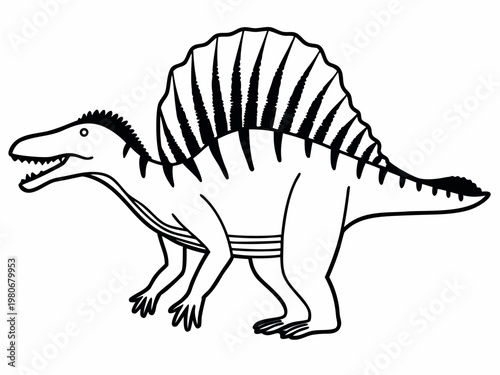 Black line art sail backed dinosaur outline for coloring
