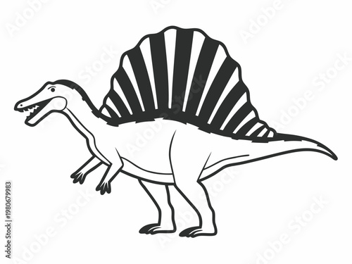 Spinosaurus dinosaur side view sketch on white background
