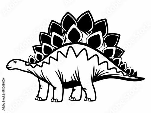 Stegosaurus line art walking on white background