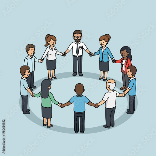 Diverse Group of Businesspeople Connecting in a Circle for Team Building