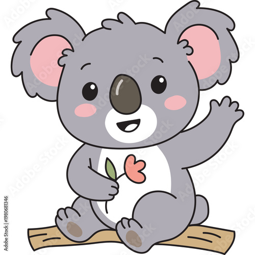 Cute Cartoon Koala Waving Hello