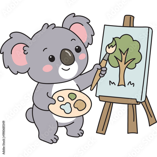 Cute Koala Painting a Tree Illustration