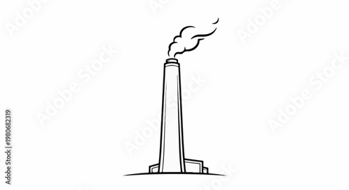 Tall smokestack emitting smoke plumes against a white background