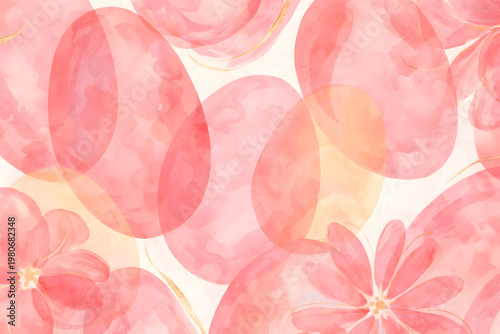 赤とピンクの水彩抽象背景 ゴールドラインと花のやさしいテクスチャ