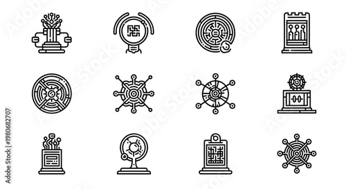 Collection of vintage mechanical designs and industrial symbols Vector