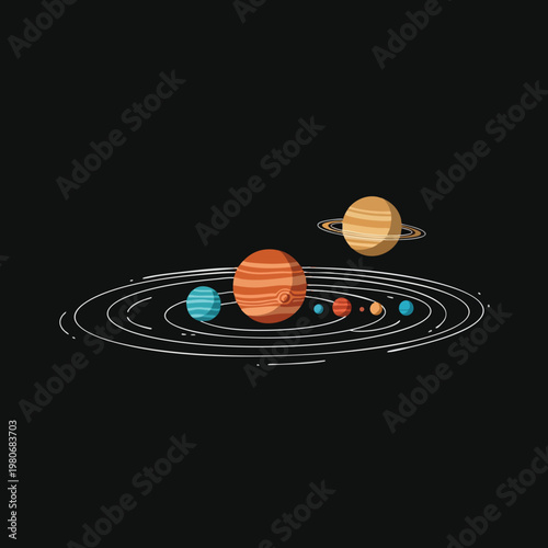 Colorful Illustration of Our Solar System with Planets and Orbits