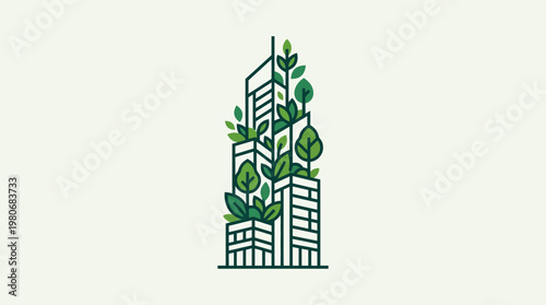 Eco-Friendly Skyscraper with Green Foliage and Leaves