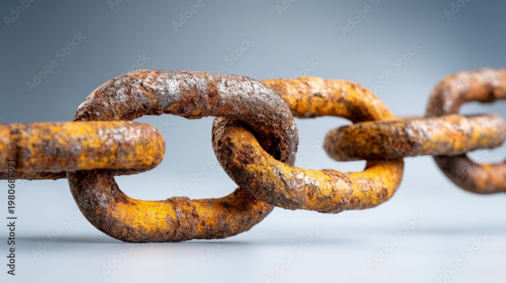 Fototapeta premium Strong Identical Metal Chains in Intact Condition with Rusty Appearance