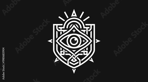 Mystical Shield Emblem with Eye Sun and Compass Points