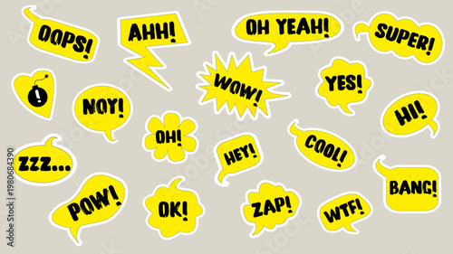 Comic speech bubbles set in yellow
