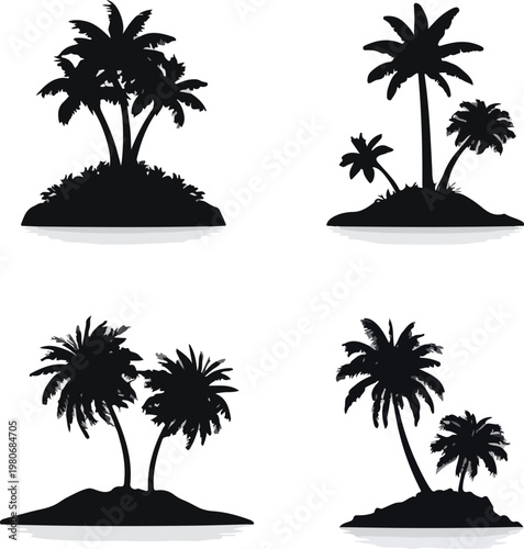 Tropical beach sunset with palm tree silhouettes and ocean landscape