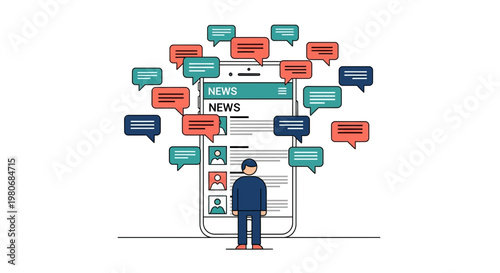 Person views news on mobile phone with social media and mobile communication notifications.