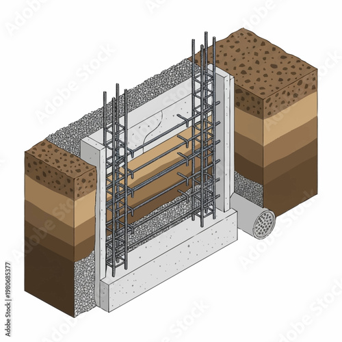 Reinforced concrete foundation construction process.