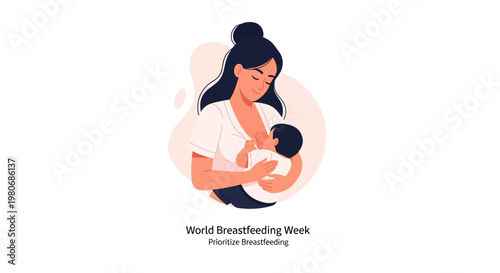 Illustration of a mother breastfeeding her baby for World Breastfeeding Week.