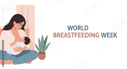 A mother breastfeeding her newborn baby at home.