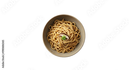 Golden Noodles in Bowl on Transparent Background