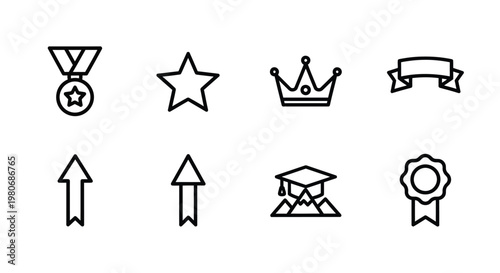 Collection of eight simplistic black and white icons with various themes Vector