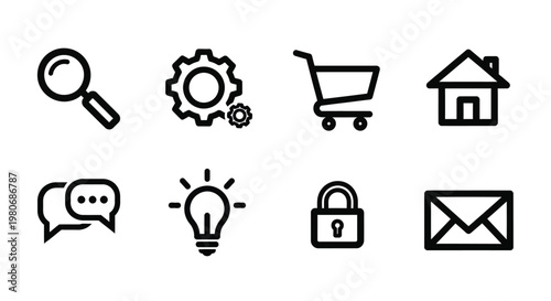 Assorted black and white icons representing different concepts and objects Vector