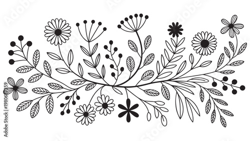 Black and White Botanical Illustration – Elegant Floral Line Art Design