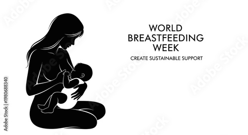 Silhouette of a mother breastfeeding her baby for World Breastfeeding Week.