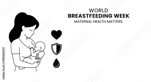 Black and white illustration of a mother breastfeeding her newborn baby.