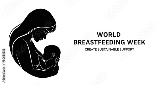 Silhouette illustration of a mother breastfeeding her newborn baby for World Breastfeeding Week.