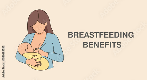 Illustration of a mother breastfeeding her newborn baby.