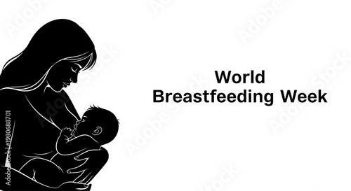 Silhouette illustration of a mother breastfeeding her newborn baby for World Breastfeeding Week.
