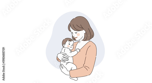 A loving mother holding her newborn baby in her arms.