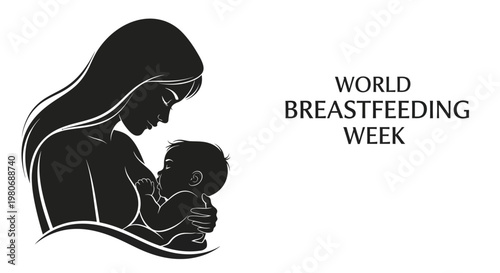 Silhouette illustration of a mother breastfeeding her baby for World Breastfeeding Week.