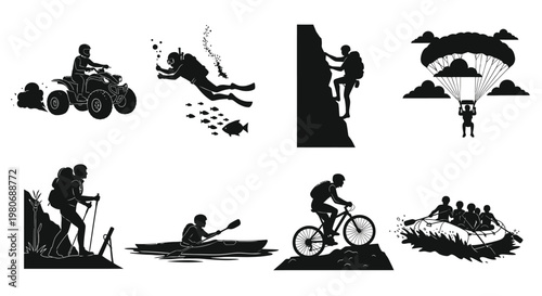 Collection of silhouettes depicting various outdoor recreational activities