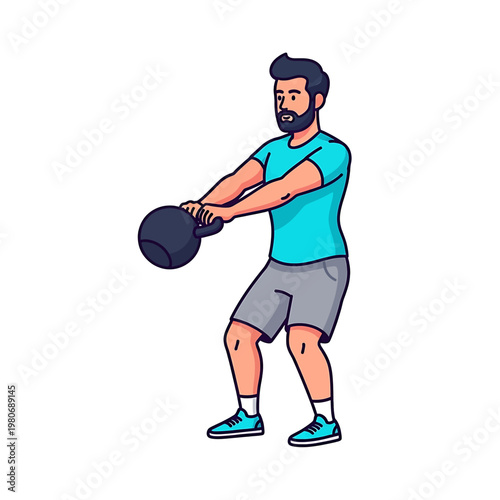 Man doing kettlebell exercise with weights 1.