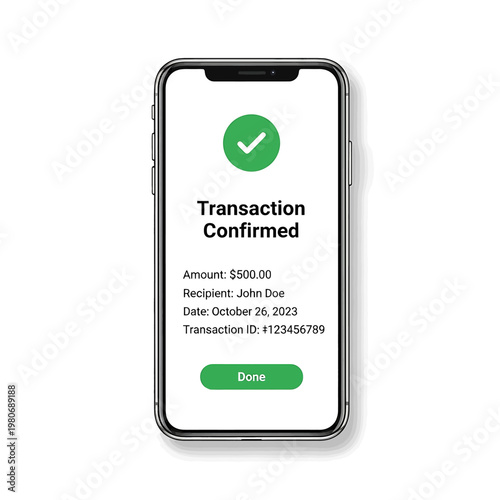 Smartphone displays transaction confirmed screen.