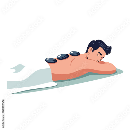 Man receiving hot stone back massage.