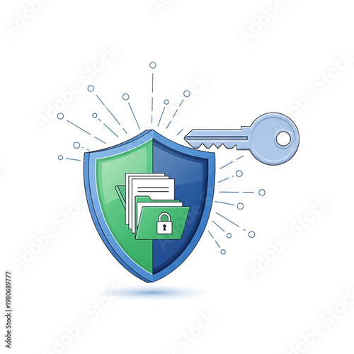 Shield with lock and key symbol.