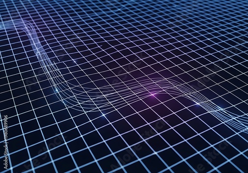 Abstract grid graphic with curved lines in blue and purple tones