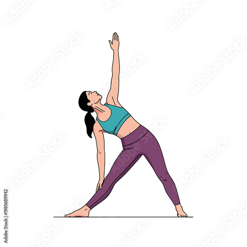 Woman in yoga triangle pose stretching 1.