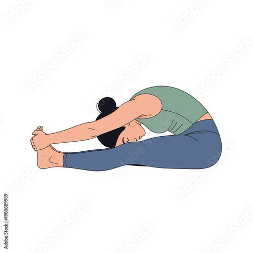 Woman doing Paschimottanasana yoga pose.