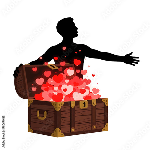 Man Releasing Hearts from Treasure Chest 1.