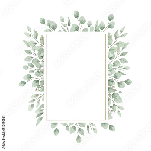Elegant Botanical Frame with Green Leaves for Creative Design or Wedding Decor