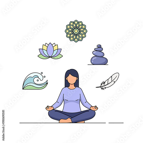 Woman meditating in lotus position peacefully 3.