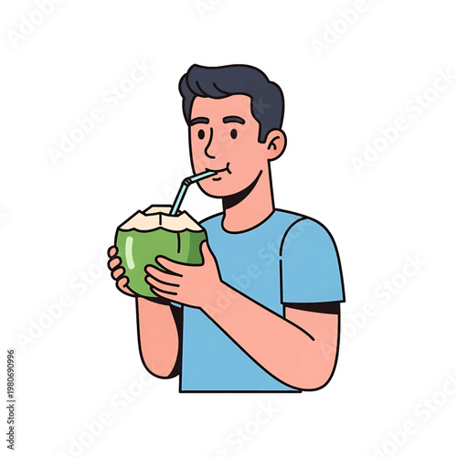 Man drinking from coconut with straw 2.