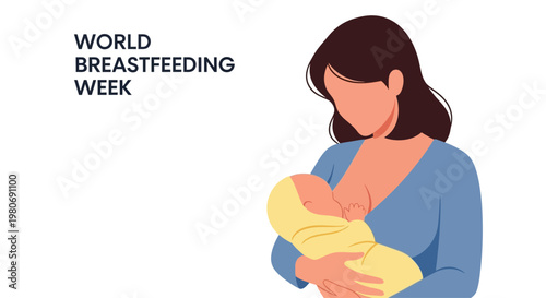 Illustration of a mother breastfeeding her newborn baby.