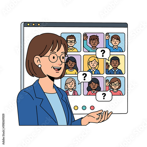 Woman presenting to virtual meeting attendees 1.