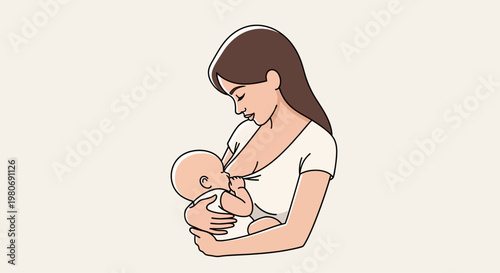 Illustration of a mother breastfeeding her newborn baby.