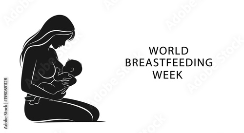 Silhouette illustration of a mother breastfeeding her newborn baby for World Breastfeeding Week.