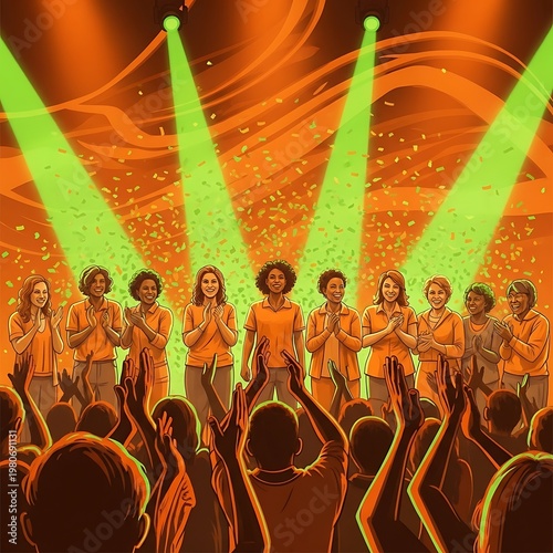 Concert Band Performing on Bright Stage.