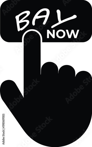 Buy Now Click Button with Hand Pointer Icon Black Silhouette Call to Action Tap Gesture Web UI E Commerce Vector Illustration