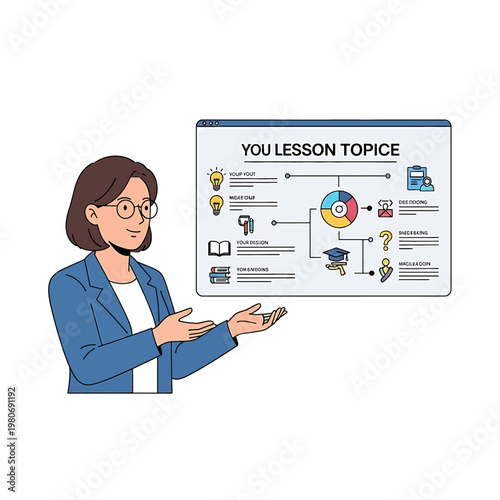 Woman Presenting Lesson Topic Information.