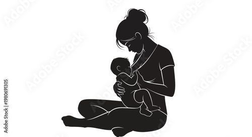 Silhouette illustration of a mother breastfeeding her newborn baby.
